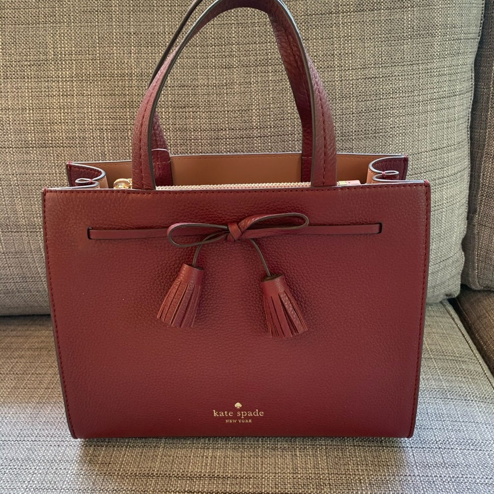 KATE SPADE SMALL SATCHEL CROSSBODY HAYES CHERRY - Picture 4 of 8